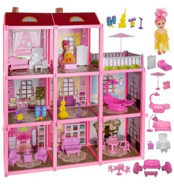 Plastový domček pre bábiky s bábikou a príslušenstvom