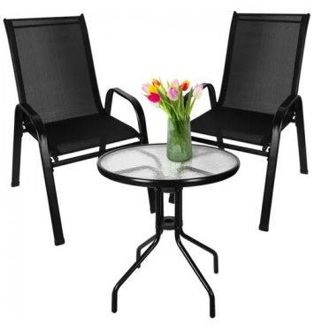 GARDLOV Balkónový set stôl + 2 stoličky čierny