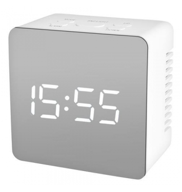 E-CLOCK Elektronický budík zrkadlový s hodinami a meraním teploty biely