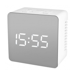 E-CLOCK Elektronický budík zrkadlový s hodinami a meraním teploty biely