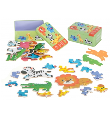 Puzzle v plechovej krabičke safari 25 dielikov