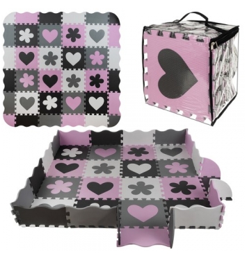 ISO Kontrastné penové puzzle 30 x 30 cm  16 ks čierno  šedo  bielo  ružové