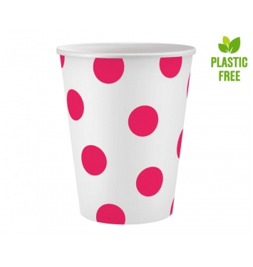 Papierové poháre s bodkami magenta 250 ml  6ks
