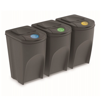 PROSPERPLAST Sada 3 odpadkových košov SORTIBOX šedý kameň  objem 3x35L