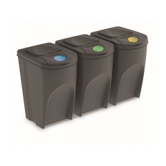 PROSPERPLAST Sada 3 odpadkových košov SORTIBOX šedý kameň  objem 3x35L