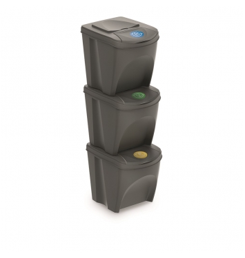 PROSPERPLAST Sada 3 odpadkových košov SORTIBOX šedý kameň  objem 3x25L
