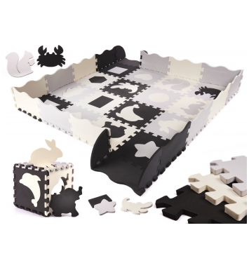 Penová podložka puzzle pre deti 30 x 30 cm  čierno,šedo,krémové