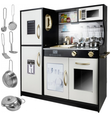 KRUZZEL 22116 Detská drevená kuchynka s príslušenstvom XXL čiernobiela