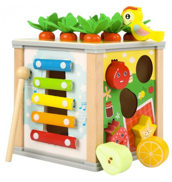 KRUZZEL 22566 Vkladacia drevená kocka edukačná 5v1