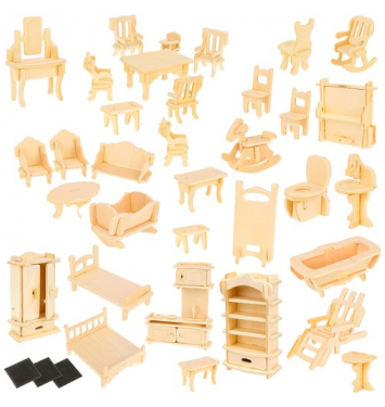 KRUZZEL 3D puzzle nábytok pre bábiky 34 ks