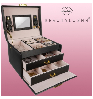 Beautylushh - Kufrík na šperky čierny 3 zásuvky