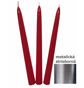 Sviečka kónická 24cm metalická strieborná 10ks