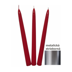 Sviečka kónická 24cm metalická strieborná 10ks