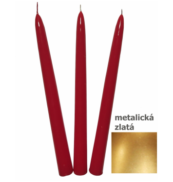 Sviečka kónická 24cm metalická zlatá 10ks