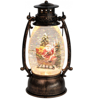 Lampáš MagicHome Vianoce Retro, LED teplá biela, so santom, s trblietkami, čierny, 3xAA, plast, 13x11x24/35 cm