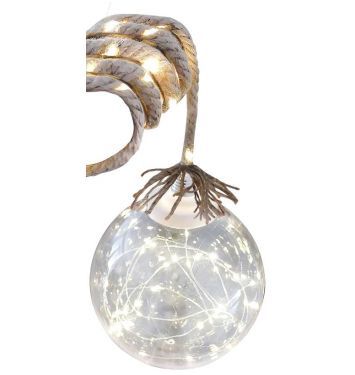 Dekorácia MagicHome Vianoce Balldeco, guľa na lane, 50x mLED teplá biela, 3xAA, IP20, interiér, osvetlenie, L-0,50 m