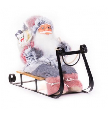 Dekorácia MagicHome Vianoce, Santa na sánkach, sivo - ružový, 46 cm