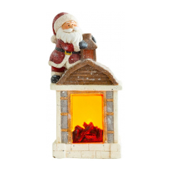 Dekorácia MagicHome Vianoce, Santa s kozubom, 9 LED, 3xAA, keramika, 27,50x19x51 cm