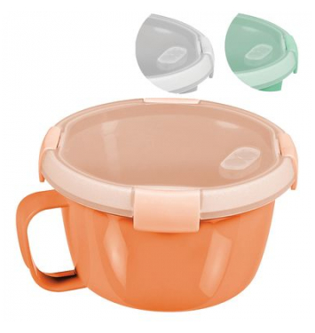 Dóza Curver® 900 ml, s uškom, otvárateľné veko, s rúčkou, mix farieb mint/sivá/broskyňová, hrnček 170x100 mm