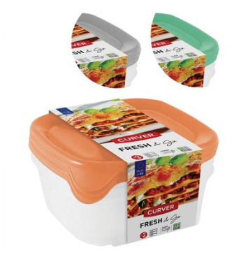 Dóza Curver® Set Square, sada 3 ks, 800 ml, mix farieb mint/sivá/broskyňová, 155x155x110 mm