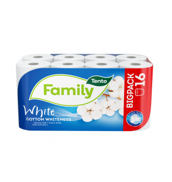 Tento Family Cotton Whiteness toaletný papier 2 vrstvy 16 kotúčov, 150 útržkov - 18m