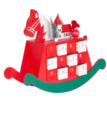 Dekorácia MagicHome Vianoce, Drevený adventný kalendár - koník, 2x LED, 2xAAA, 34,50x12x28 cm