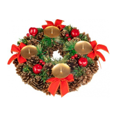 Veniec MagicHome Vianoce, prírodný, adventný, červený, 25 cm