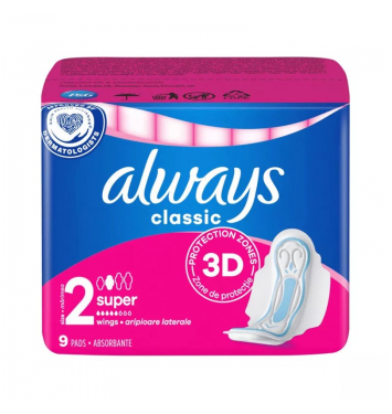 Always hygienické vložky classic clean feel protection maxi, 9 ks