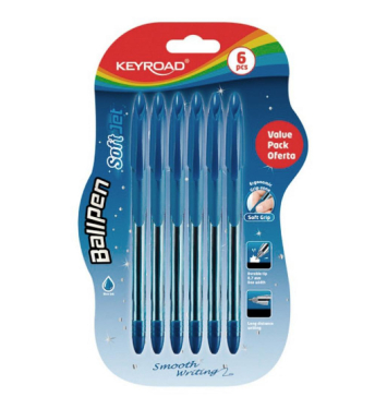 Guľôčkové pero KEYROAD Soft Jet 0,7 mm,  blister, 6ks, modré