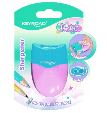 Strúhadlo KEYROAD plastové s dvomi otvormi, blister, mix farieb