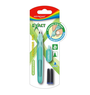 Plniace pero KEYROAD, ergonomické, 2 náplne zdarma, blister, mix farieb