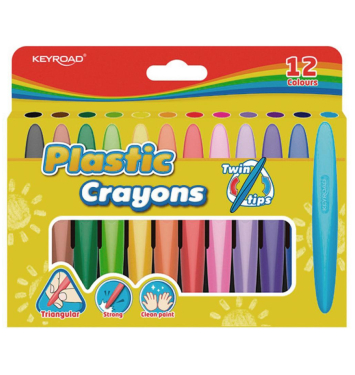 Voskové pastelky KEYROAD Twin Tips trojhranné, mix 12 farieb
